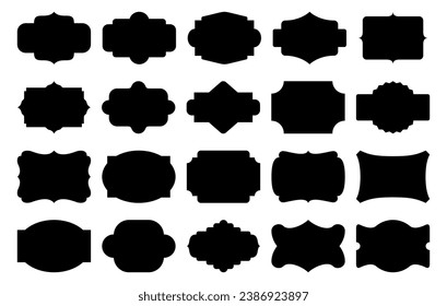 Empty blank frames set. Decorative retro blank shapes. Vintage emblem labels. Elegant royal cover packaging sticker. Contour scrapbook text frame. Vector illustration
