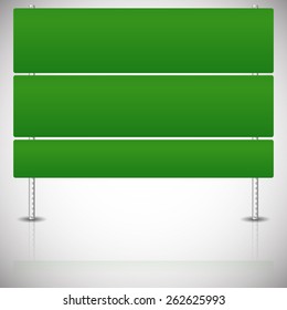 Empty, Blank Green Road Sign Vector on Metal Poles Isolated on White