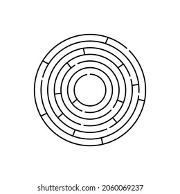 An empty blank labyrinth with a circular shape. Round maze. Vector editable template. Clipart and illustration on white background.