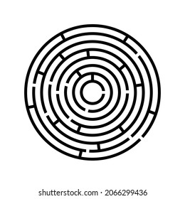 An empty blank labyrinth with a circular shape. Round maze. Vector editable template. Clipart and illustration on white background.