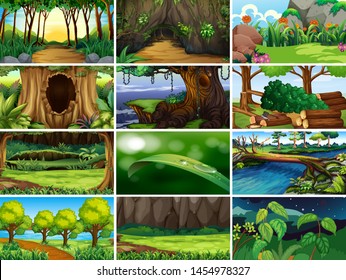 Ilustración de escenas paisajísticas vacías y en blanco
