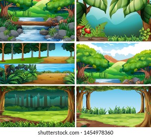 Ilustración de escenas paisajísticas vacías y en blanco