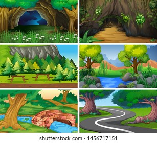 Empty, blank landscape nature scenes illustration