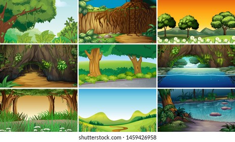 Empty, blank landscape nature scenes illustration
