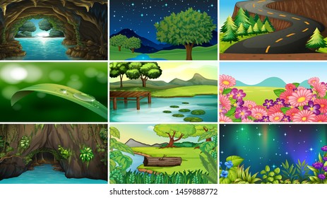 Empty, blank landscape nature scenes illustration