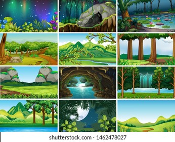 Empty, blank landscape nature scenes illustration