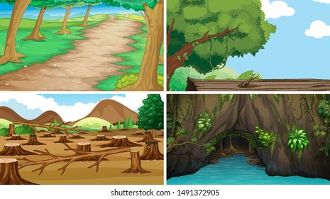 Empty, blank landscape nature scenes illustration