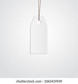 Empty blank mock up white grey price tag isolated paper cut style with brown rope cord on white background vector eps10