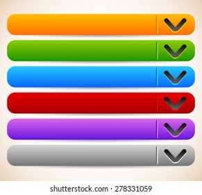 empty, blank oblong, long horizontal buttons, banners with arrows. vector
