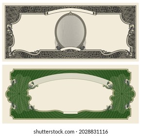 Empty blank of obverse and reverse paper banknote in style vintage money USA