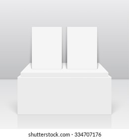 Empty blank on podium. Vector pedestal. 
