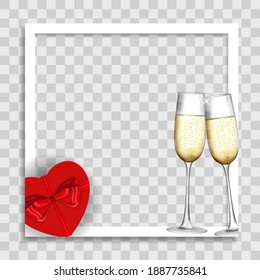 Empty Blank Photo Frame with Hearts Template for Media Post  in Social Network for Valentine`s Day. Vector Illustration
