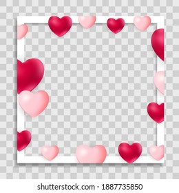 Empty Blank Photo Frame with Hearts Template for Media Post  in Social Network for Valentine`s Day. Vector Illustration