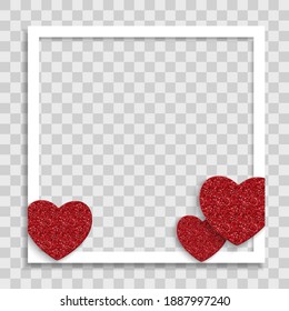 Empty Blank Photo Frame with Hearts Template for Media Post  in Social Network for Valentine`s Day. Vector Illustration