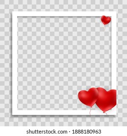 Empty Blank Photo Frame with Hearts Template for Media Post  in Social Network for Valentine`s Day. Vector Illustration