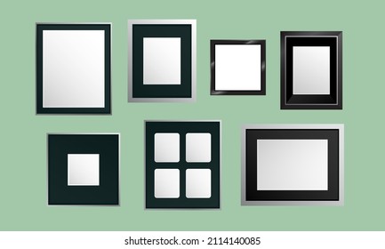 Empty Blank Photo Picture Frame Vector Template Image Polaroid Rustic Metallic Steel Modern Decor Decoration Art Wood Wall Gallery Vintage Old Retro Border Icon Painting Square Black White Camera Aged