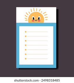 Empty blank planner to do list notes with cute pattern. Weekly and daily schedule not forget papers concept. Vector flat graphic design illustration