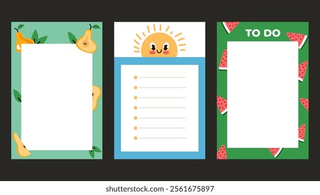 Empty blank planner to do list notes with cute pattern. Weekly and daily schedule not forget papers concept. Vector flat graphic design illustration