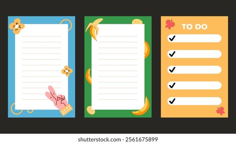 Empty blank planner to do list notes with cute pattern. Weekly and daily schedule not forget papers concept. Vector flat graphic design illustration