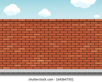 Empty blank of red brick wall on a city street. Vector urban background.