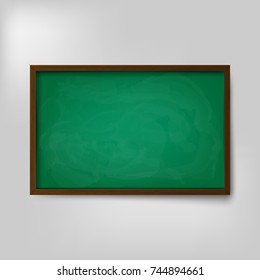 Empty blank school green chalkboard isolated on white background. Vector illustration. Eps 10.