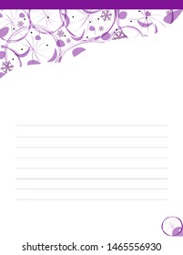 Empty blank sheet with beautiful floral ornament in violet colors.