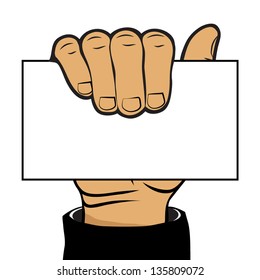 EMPTY BLANK SHEET OR BUSINESS CARD IN HAND OUTLINE SILHOUETTE VECTOR
