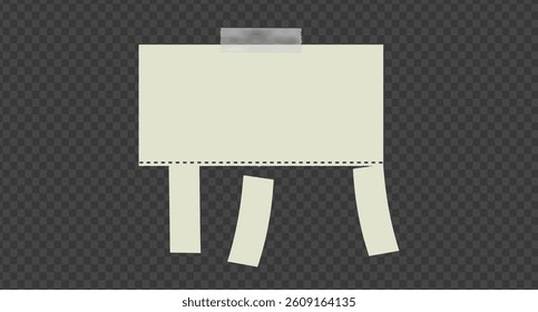 Empty blank sheet paper advertising. Tear-off ads. Street signs with adhesive tape. Tear off stripes. Street advertisement	
