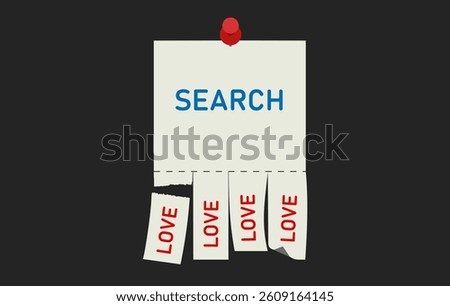 Empty blank sheet paper advertising. Search love. Tear-off ads. Street signs. Tear off stripes. Street advertisement	
