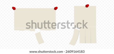 Empty blank sheet paper advertising High quality. Tear-off ads. Street signs with push pin and adhensive tape. Tear off stripes. Street advertisement	
