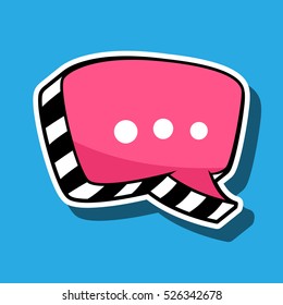 Empty blank speech bubble patch. Message sign isolated on white background. Fashion 80s-90s retro style. Pop art cool sticker, pin, badge. Vector cartoon illustration. Print card, web design, banner