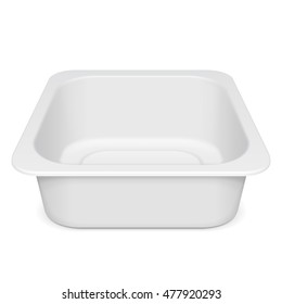 Empty Blank Styrofoam Plastic Food Tray Container Box. Illustration Isolated On White Background. Mock Up Template Ready For Your Design. Vector EPS10
