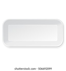 Empty Blank Styrofoam Plastic Food Tray Container. Illustration Isolated On White Background. Mock Up Template Ready For Your Design. Vector EPS10