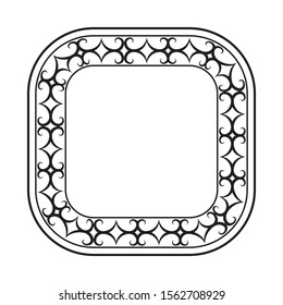 Empty blank vintage frame, romantic old style square text box with calligraphic design elements, outlined, detailed, black isolated on white background, vector illustration.