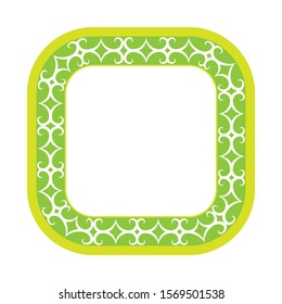 Empty blank vintage frame, romantic old style square text box with calligraphic design elements, green isolated on white background, vector illustration.