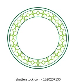 Empty blank vintage frame, romantic old style circle text box with calligraphic design elements, outlined, detailed, green isolated on white background, vector illustration.