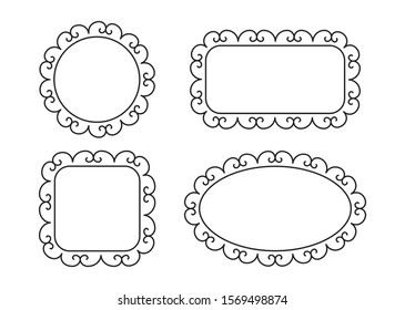 Empty blank vintage frame set, romantic old style text box with calligraphic design elements, black isolated on white background, vector illustration.