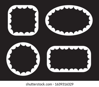 Empty blank vintage frame set, text box design elements, abstract objects, white isolated on black background, vector illustration.