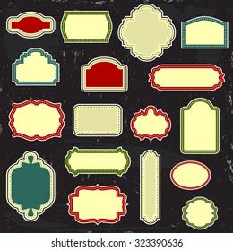 Empty blank vintage frame set, romantic old style calligraphic design elements, isolated on black background, vector illustration.