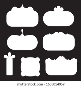 Empty blank vintage frame, text box set, romantic old style design elements, title border, white isolated on black background, vector illustration.