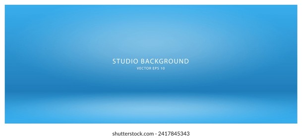 Fondo azul vacío para presentaciones de productos cosméticos a la venta en línea. Fondo panorámico de estudio. EPS vectoriales.