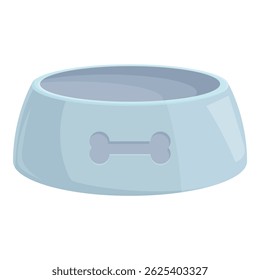 Empty blue dog bowl with bone symbol waiting to be filled