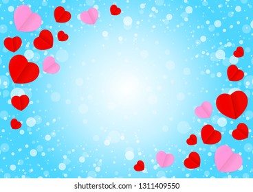 empty blue frame and red pink heart shape for template banner valentines card background, many hearts shape on blue gradient soft for valentine backgrounds, image blue with heart-shape decoration