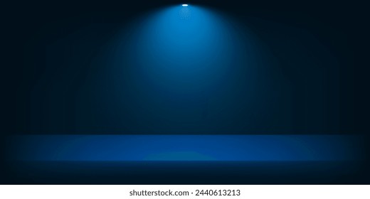 Empty Blue navy studio room background. Empty room with light effects. Template mock up for display of product, Business backdrop. Vector illustration.