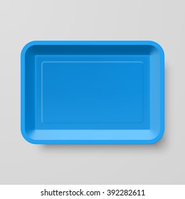 Empty Blue Plastic Food Container on Gray Background