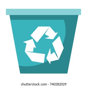 Empty blue plastic recycle bin vector cartoon illustration isolated on white background.
