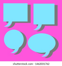 empty blue speech bubbles set with shadow isolated on pink background. vector illustration
