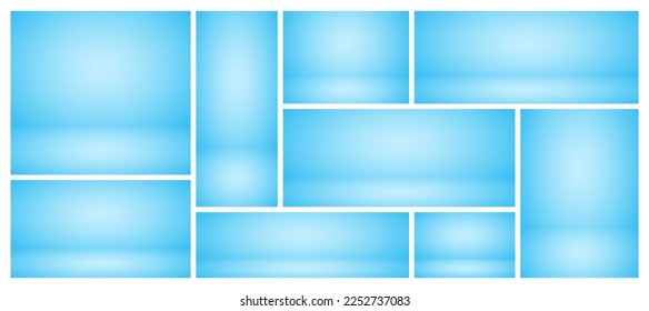 Empty blue studio abstract backgrounds with spotlight effect. Product showcase backdrop. Stage lighting. Vector illustration