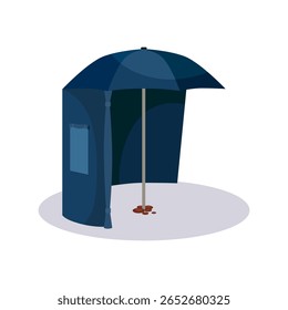 Conjunto de vetores de cabine de guarda-chuva azul vazio