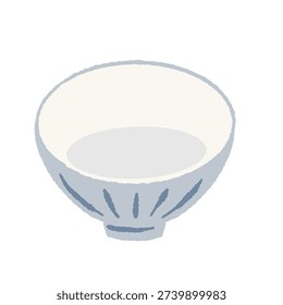 Empty Blue and White Ceramic Rice Bowl Vector Graphic